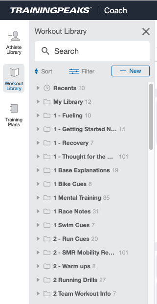 Screenshot of the author's workout library